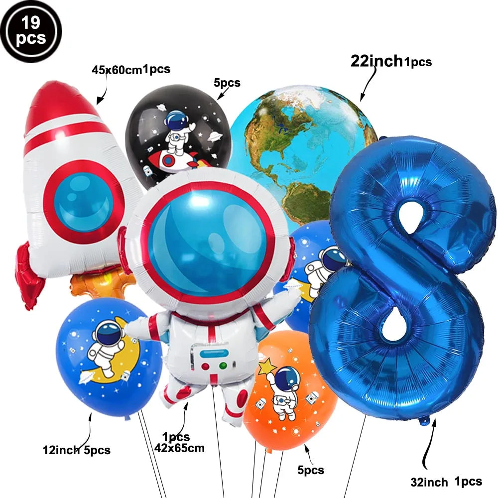 Blue Planet Astronaut Space Disposable Tableware Kids Birthday Table Decorations Paper Plate Cup Napkin Astronaut Rocket Balloon