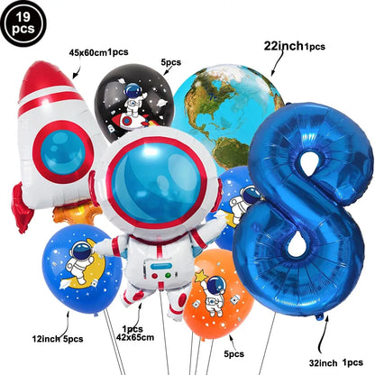 Blue Planet Astronaut Space Disposable Tableware Kids Birthday Table Decorations Paper Plate Cup Napkin Astronaut Rocket Balloon