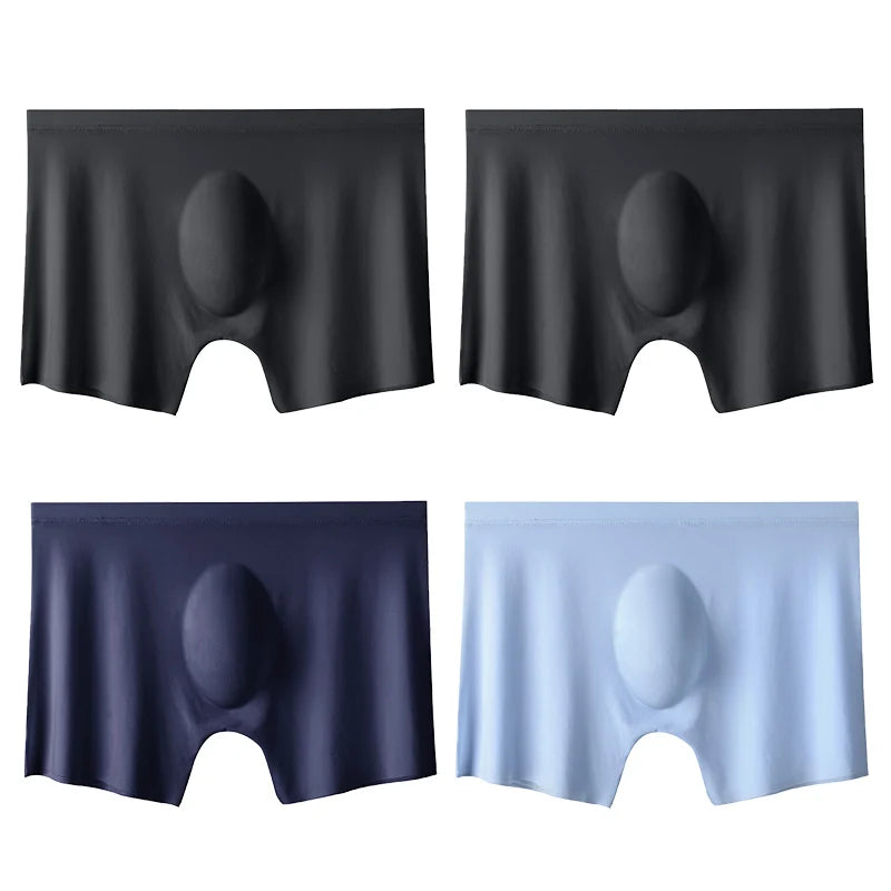 4PCS Men's Ice Silk Ultra-thin Seamless Shorts Sexy Lingerie Solid Breathable Boxers Briefs Men Underpants