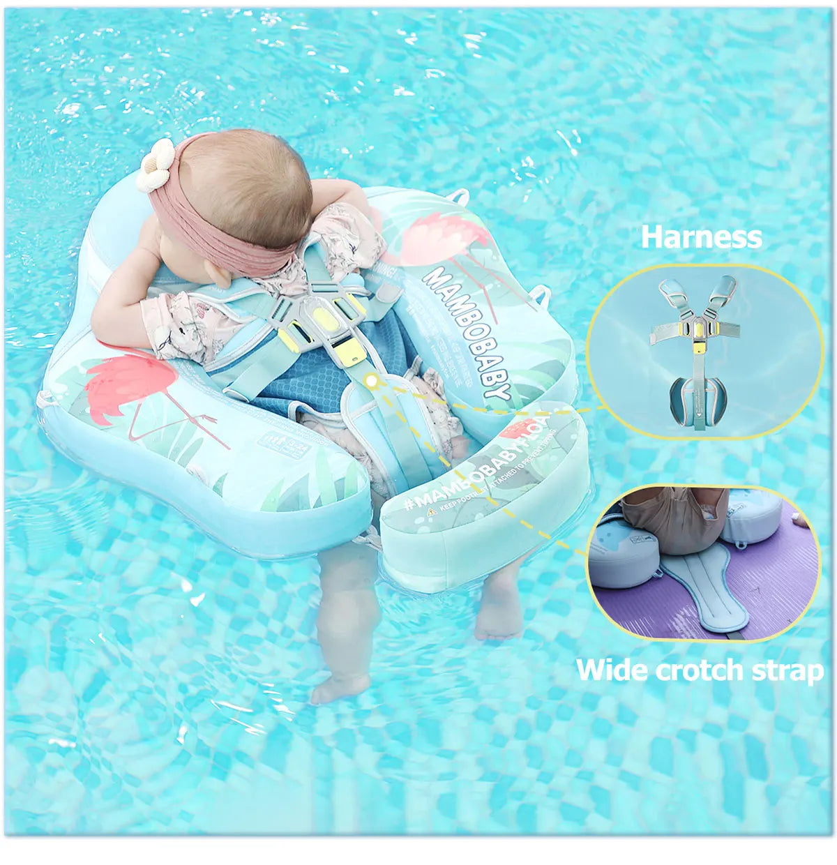 Mambobaby Gentle Skin-Safe Flamingo Air-Free Chest Float with Flat Canopy B503-143-W-Z Baby Swimming Ring Infant Water Circle