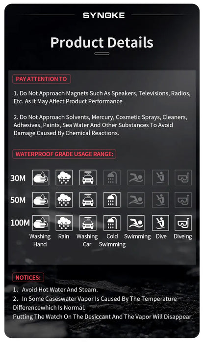 SYNOKE Men Digital Watch Sports Watches Timing Function Alarm Clock Waterproof 50M Digital Watch Military Clock Large Screen