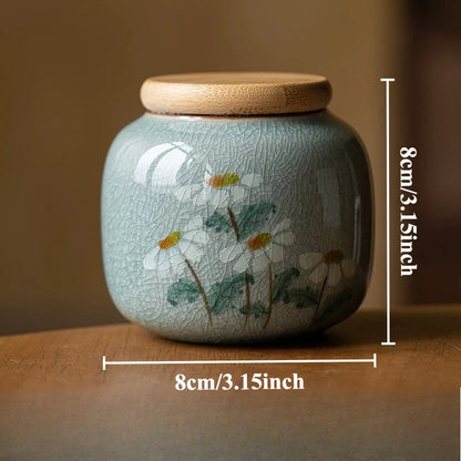 1pc Ceramics Hand Drawn Plum Blossom Urn for Ashes Pet Corpse Cremation Coffin Chinese Style Mini Urn with Lid for Ashes