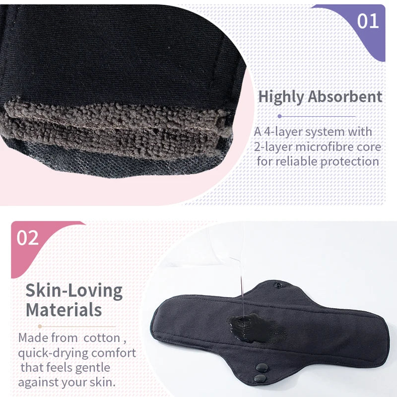 4pcs Washable Sanitary Towels Cotton Menstrual Pad Reusable Women Sanitary Napkins Feminine Hygiene Product Period Cloth Pads
