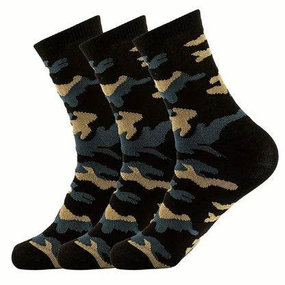 3/12 Pairs Men Camouflage Mid Tube Socks Fashionable Street Style Odor Proof Sweat Absorbing Breathable All Season Casual Socks