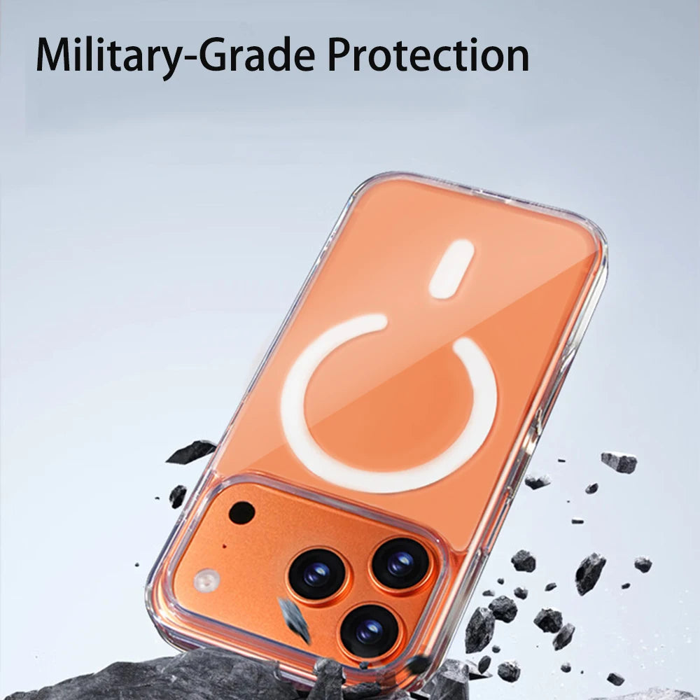 Magnetic Phone Case For iPhone 17 16 15 14 13 12 11 Pro Max Plus for Magsafe Wireless Charging Transparent Shockproof Back Cover