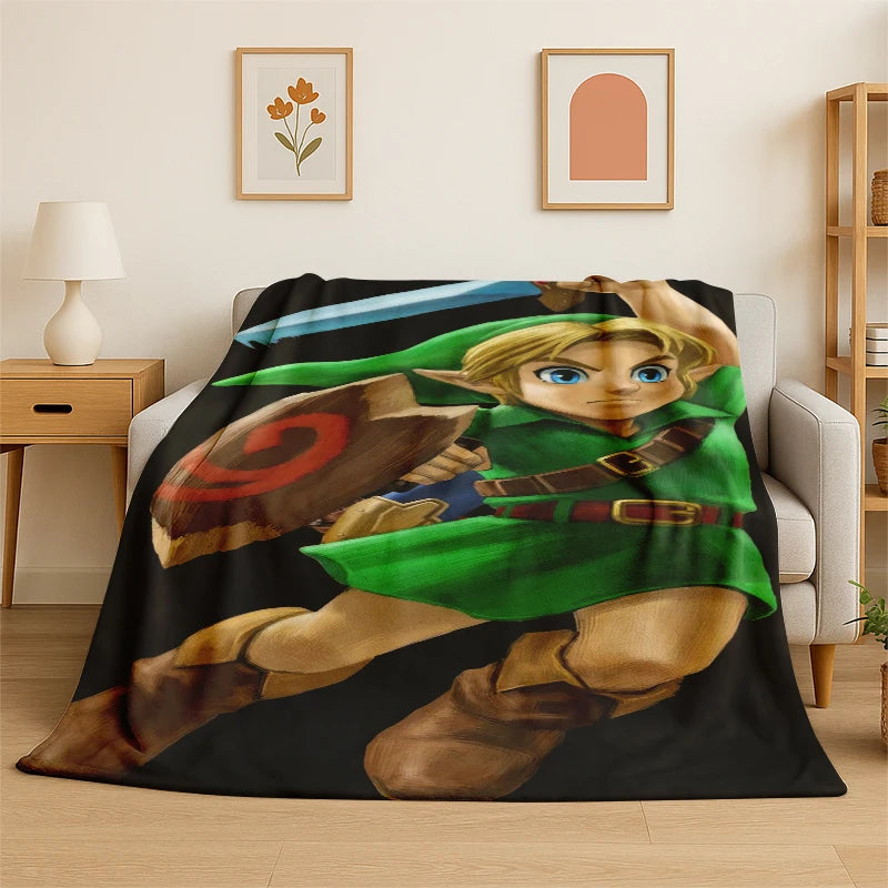 Classic Game Z-Zelda Cartoon Link Flannel Blanket Soft Warm Throw Blanket for Bedroom Living Room Bed Travel Camping Picnic