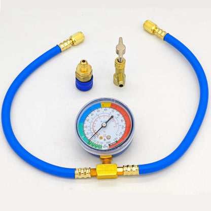 R134A Recharge Hose with Gauge, AC Can Tap Freon Charging Kit, 90° Low Side Quick Coupler for R134A R12 R22 A/C Refrigerant
