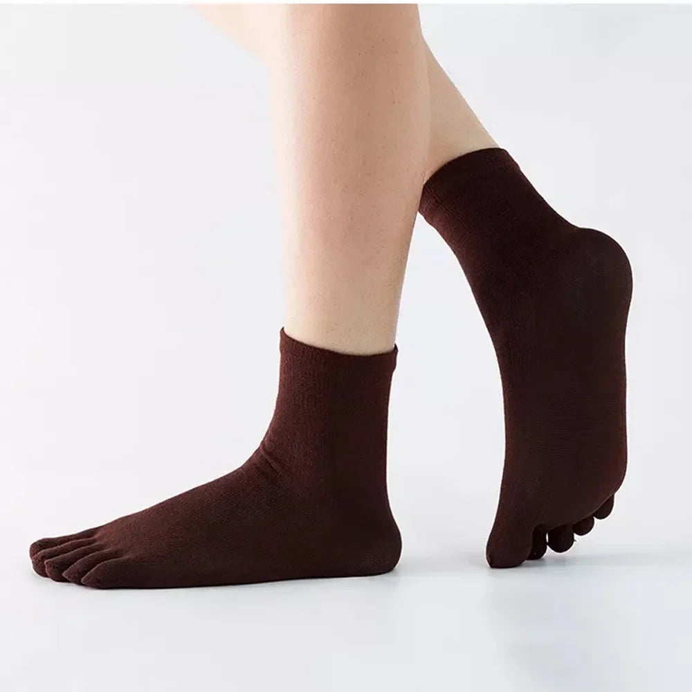 5Pairs Toe Socks Crew Socks Men and Women Five Fingers Socks Breathable Cotton Socks Sports Running Solid Color as Birthday Gift