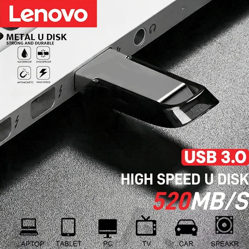 Lenovo 2TB USB 3.2 Metal Flash Drives Super High Speed Pendrive 1TB 512GB Pen Drives Portable USB Stick For Car Phone Computer