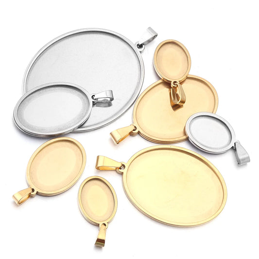 5pcs/lot Stainless Steel Oval Pendant Cabochon Base Setting Tray Blank 18*25mm 30*40mm Cabochons DIY Jewelry Making Supplies