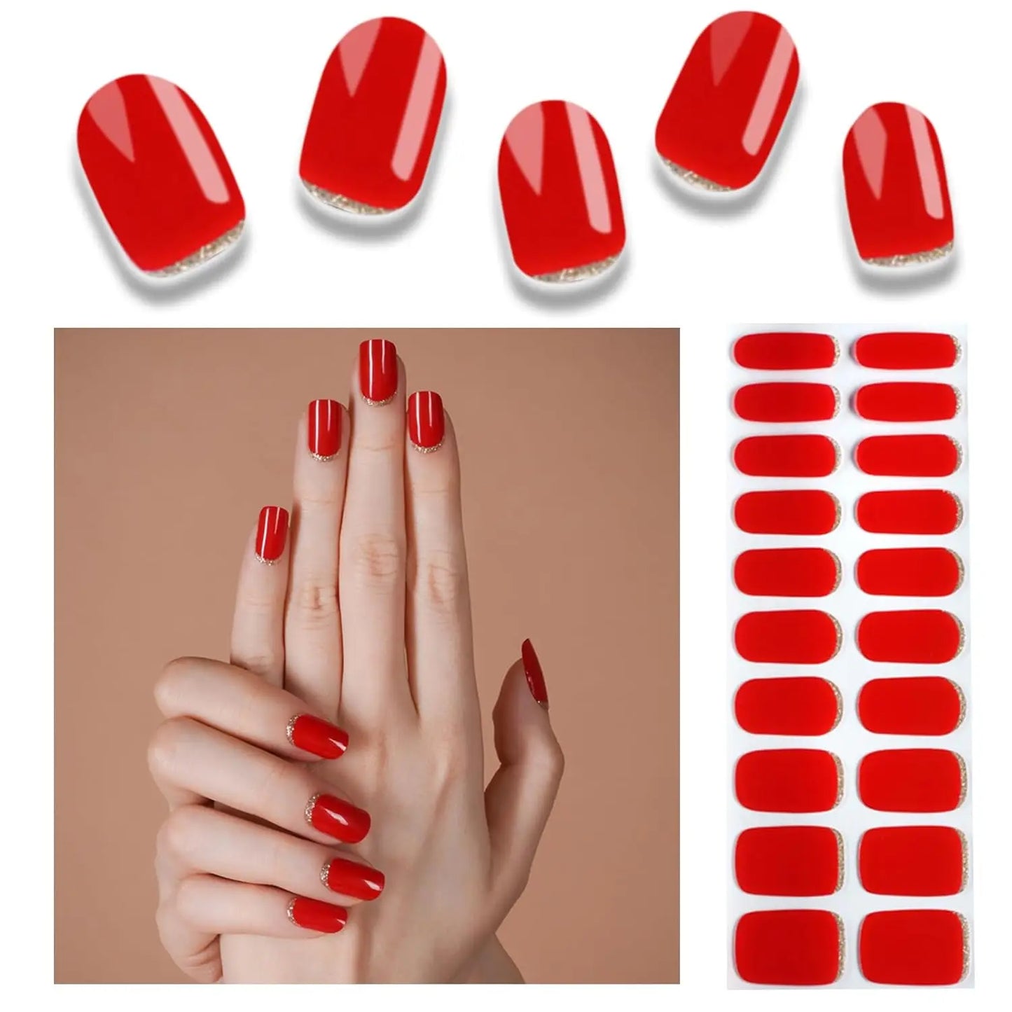 16/20/22Tips Semi-Cured Gel Nail Wraps Full Cover Manicure DIY Waterproof Long Lasting Gel Nail Stickers set for UV Lamp Need