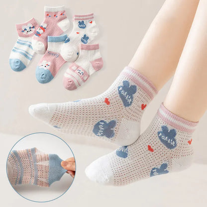 5 Pairs 1 To 12 Years Children's Socks 2026 Spring Summer Baby Boys Girls Cotton Mesh Breathable Thin Soft Cute Socks Kids Socks