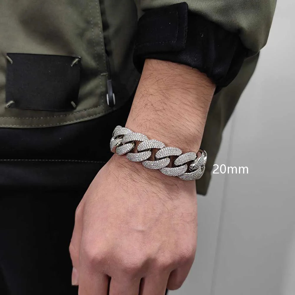 ESKEEM 2/3/4/6Row Full Diamond Bubble Cuban Bracelet 10/13/18/20/22MM CZ Stone Iced Out Hip Hop Jewelry Cuban Bracelet Women Men