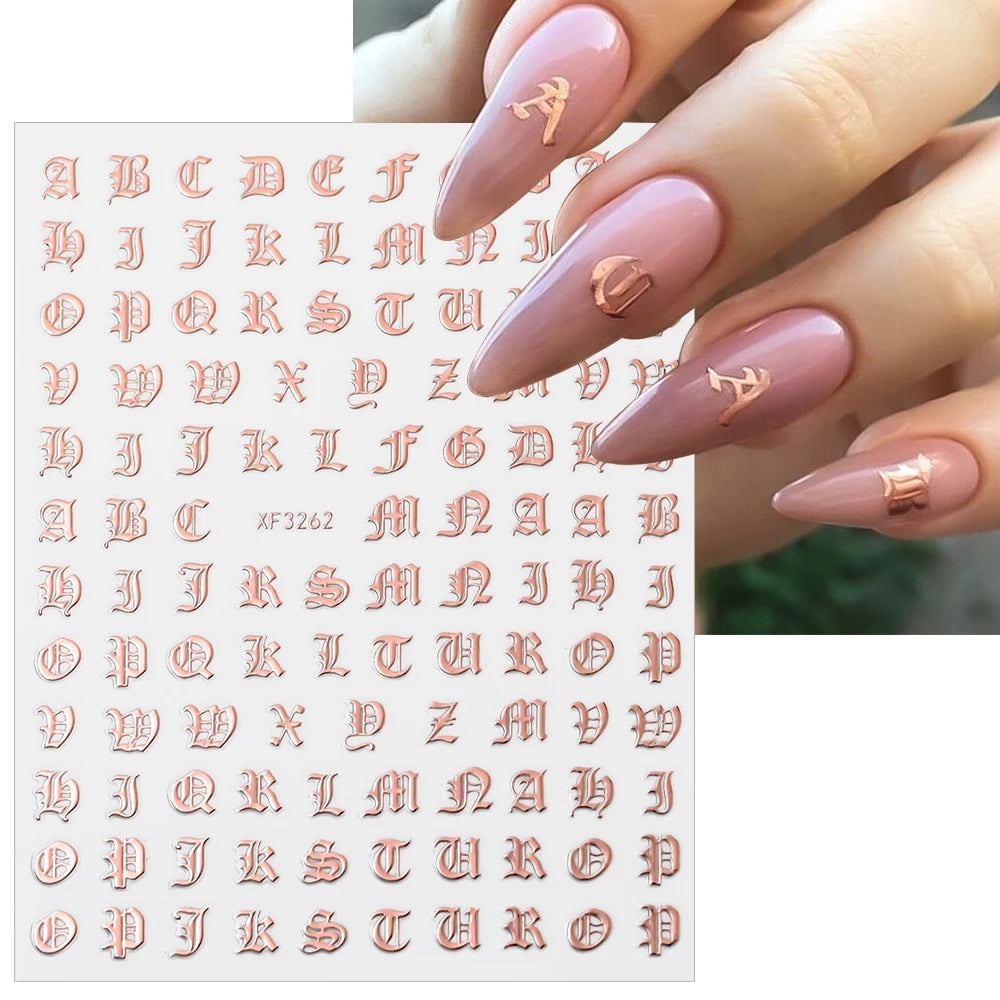 3D Glittery Gothic Letter Design Nail Art Stickers Uppercase Alphabet Letters Artistic Designs DIY Nail Art Decals Decoration #1