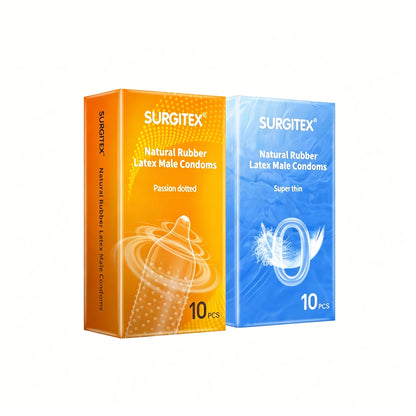 20-Pack Ultra-Popular Combo Pack Ultra-Thin Ultra-Lubricated Textured Male Condoms for Bareback Sensation