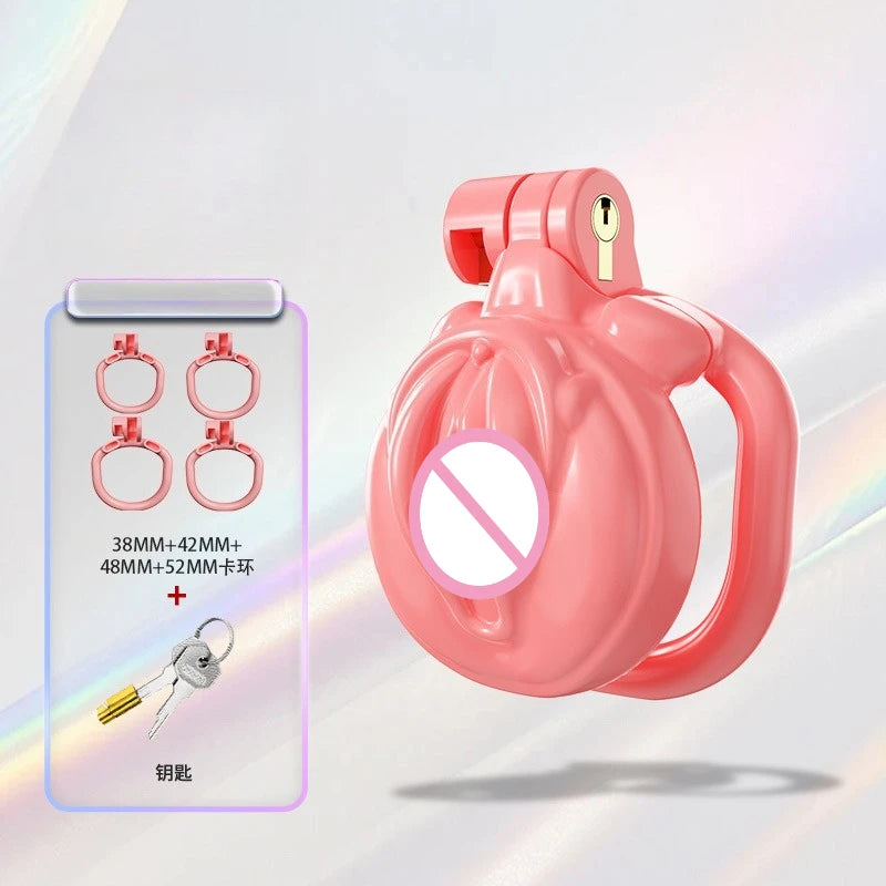 New Sissy Simulation Vagina Chastity Cock Cage Sex Toy with 4 Size Cock Ring Bdsm Penis Urethral Lock Adult Toy for Men