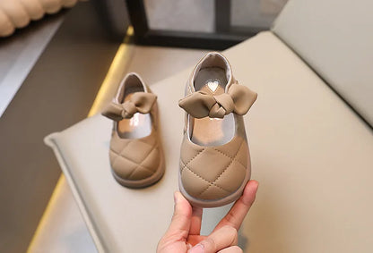 Children Leather Shoes for Girls Soft Spring Autumn New Baby Shallow Bow Solid Color Japanese Style Kids Versatile Casual Shoes