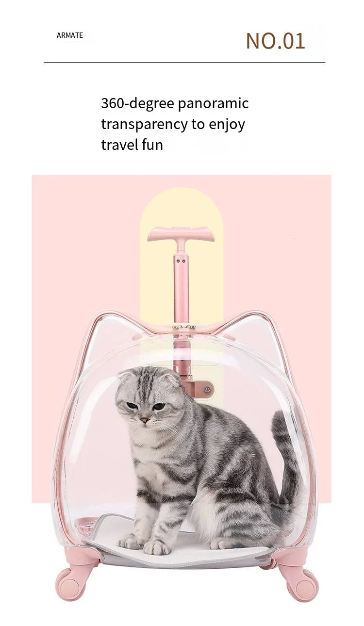 Pet Trolley Case, Fully Transparent Cat Case, Breathable Space Cabin Cat Bag, Outdoor Bag, Portable Small Dog Bag
