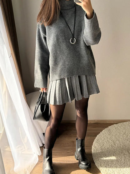 Autumn Knit White Mini Pleated Skirts For Women A Line Skirt Gray High Waist Women Knitted Pleated Short Skirts Korean Fashion