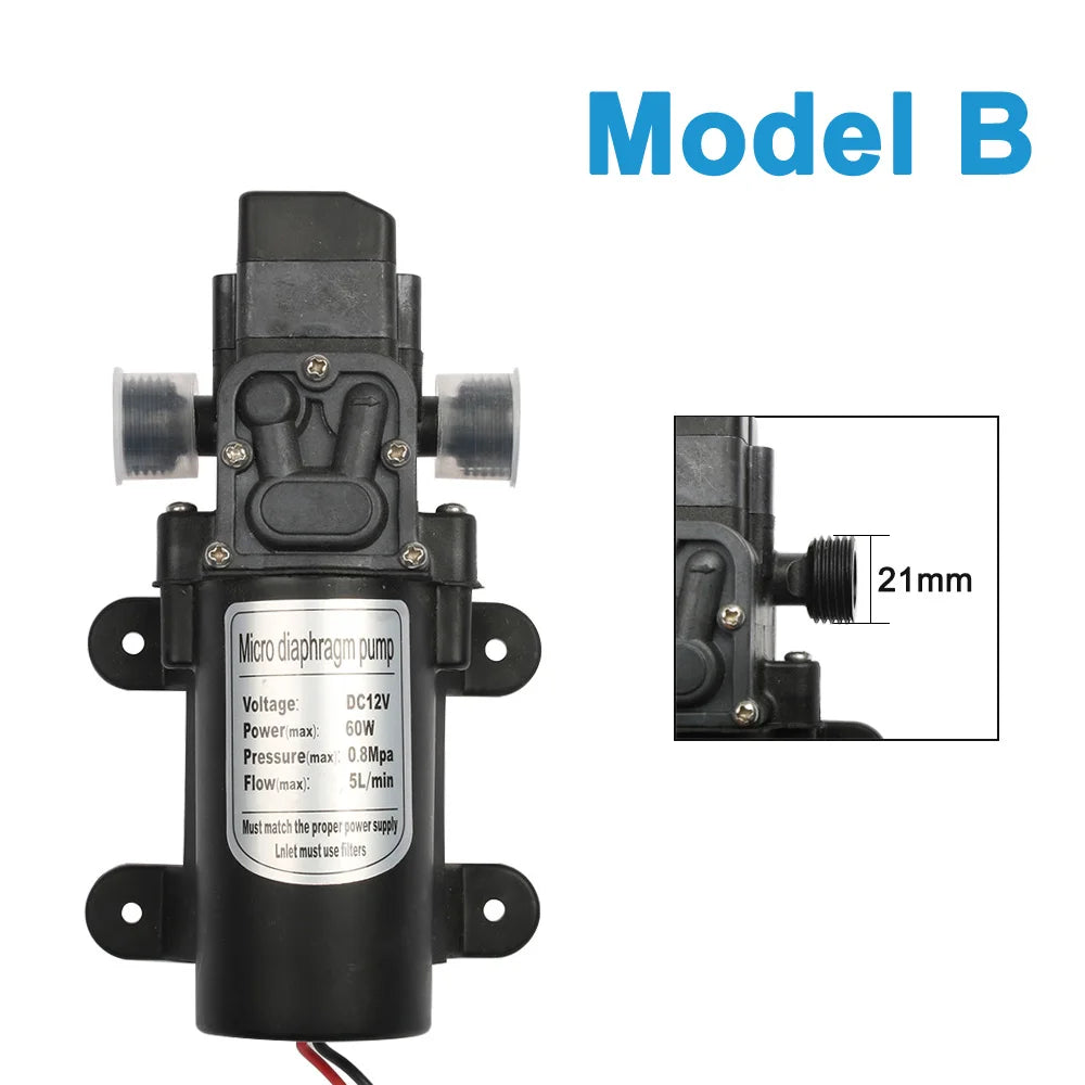 DC 12V 60W Micro Electric Diaphragm Water Pump 5L/min High Pressure Car Washing Spray Water Pump 0.8Mpa 5L/min