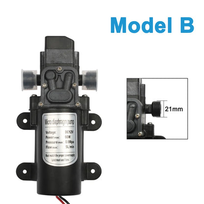 DC 12V 60W Micro Electric Diaphragm Water Pump 5L/min High Pressure Car Washing Spray Water Pump 0.8Mpa 5L/min