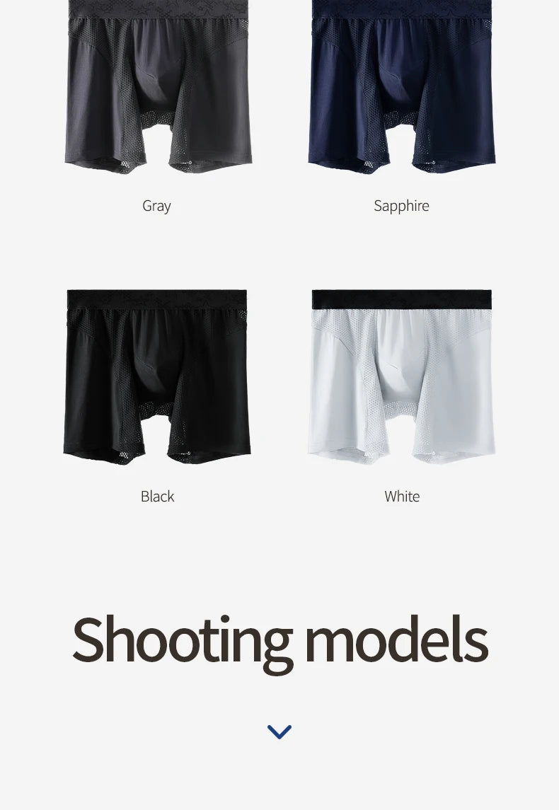 Extra Long Sports Underwear Men's Boxer Briefs Anti-Wear Leg Running Large Size Breathable Training Boxer Briefs