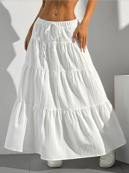 European and American Cross-Border New Style Wish Spring and Summer Women's Skirts, Tie-Strap Spliced Flared Skirts, Loose Long