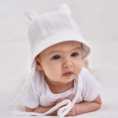 Baby Cotton Sun Hat New Children Outdoor Rabbit Ear Beach Caps Boy Girl Print Panama Hat Unisex Beach Bucket Hat For 3-12 Months