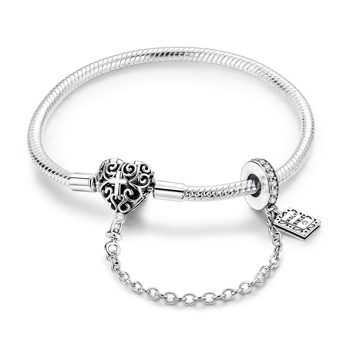 New Charm Bracelet 925 Silver Heart Shape Holy Mother Snake Chain Clasp Bracelet Fit Original Bead DIY Fashion Jewelry