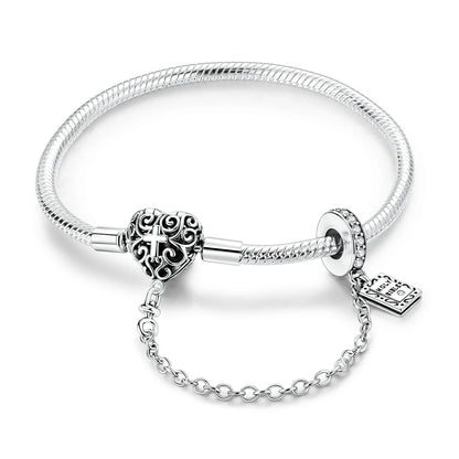 New Charm Bracelet 925 Silver Heart Shape Holy Mother Snake Chain Clasp Bracelet Fit Original Bead DIY Fashion Jewelry