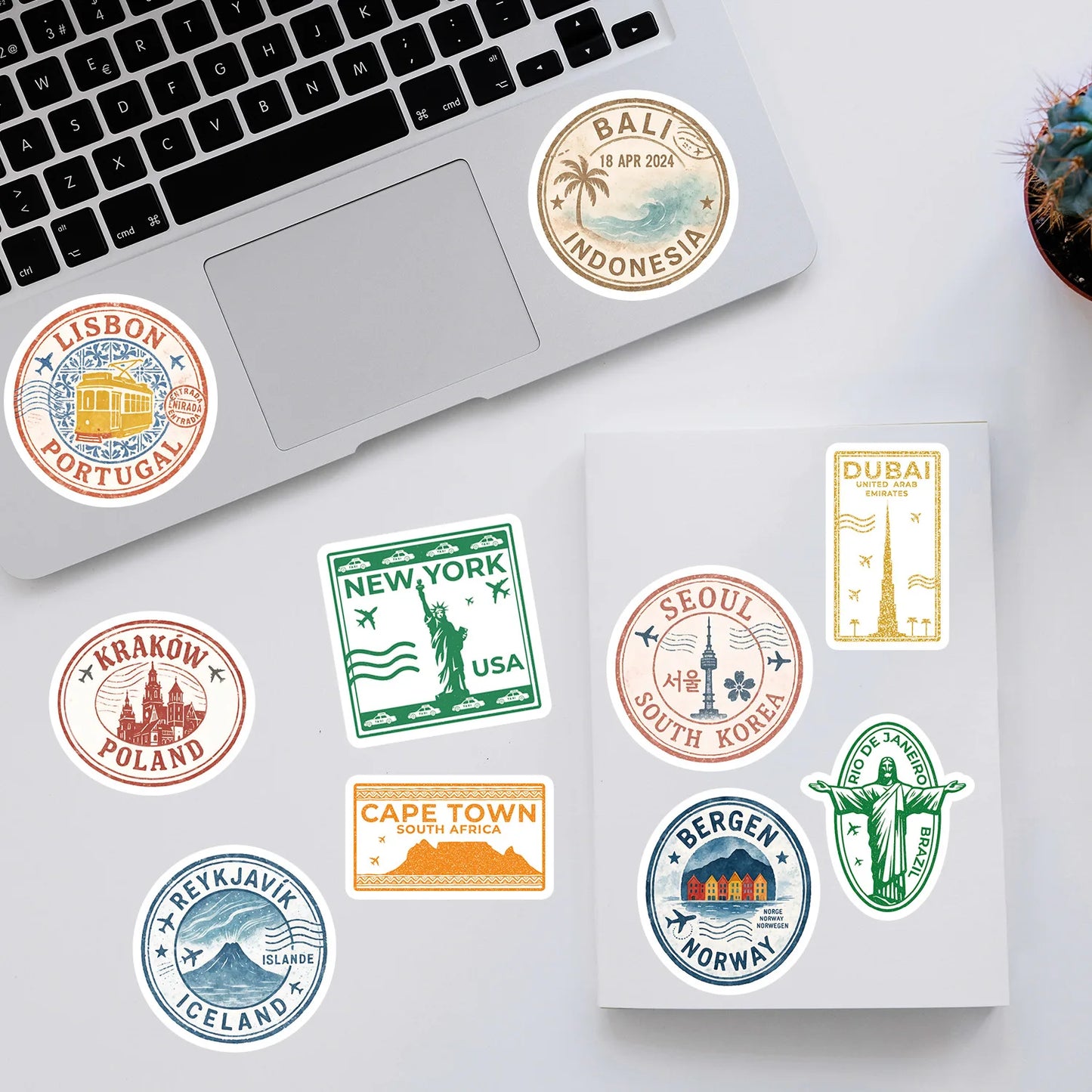 50PCS New Passport Stamp Graffiti Stickers Famous Buildings Travel City Cartoon Decal Laptop Phone Cup Helmet Classic Kid Toys