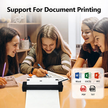 A4 Wireless Bluetooth PDF Printer Mini Portable Thermal Mobile Maker For Home Office PDF Photo Print with 50pcs Thermal Paper