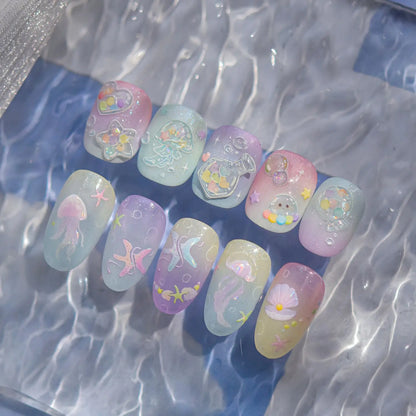 Colorful Bagful Jellyfish Bubbles Swimming Rings Rainbow Stars Ocean Starfish Self Adhesive 5D Nail Art Sticker Manicure Decal
