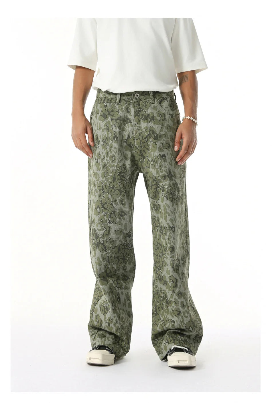 2025 Four Seasons Men's Youth Popular Multi color Pattern Camouflage Pants Basic Versatile Straight Wash Casual Cowboy Pants