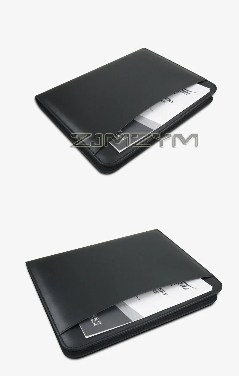 Leather Folder Zippered Closure Portfolio for Business IPad/Table and Card Interview Resume Binder