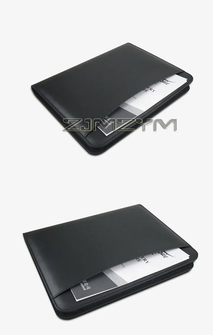 Leather Folder Zippered Closure Portfolio for Business IPad/Table and Card Interview Resume Binder