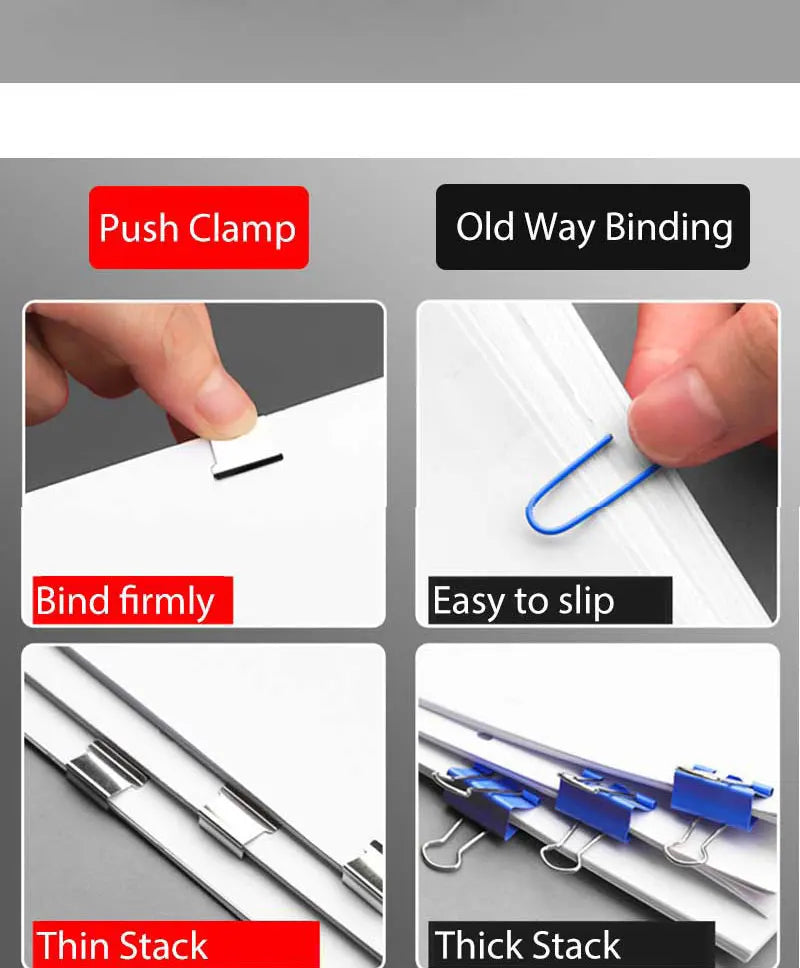 Mini Traceless Reusable Hand Clamp Push Stapler Paper Book File Office School Student Binder Binding Tools Supplies Accessories