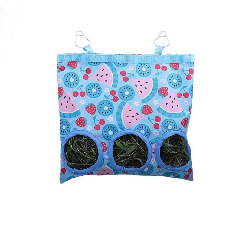 Rabbit Hay Bag 2/3 Holes Hanging Dry Grass Feeder for Guinea Pig Bunny Chinchillas Rats Small Animal Food Storage Bag