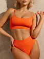Cikini-Solid High Waist Bikinis Set for Women, Small Pit Stripe Swimsuit, Summer Beach Swimwear, Bathing Suit