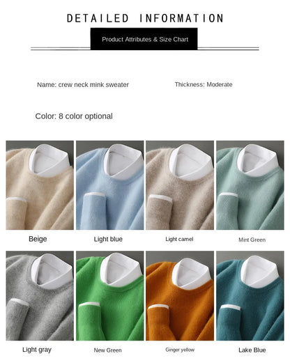 Men's 100% Pure Mink Cashmere Sweater O-Neck Pullovers Knit Large Size Mink Sweater Winter New Long Sleeve High-End Jumpers Tops