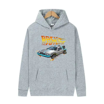 Back To The Future Retro DeLorean Car Print Hoodie Long Sleeve Tops Men Casual Streetwear Pullover Spring Autumn Unisex Clothing