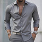 Solid Color Men's Casual White Shirt, Fashionable Casual Long Sleeve Stretch Fabric, Business Formal Shirt, Comfortable Fabric