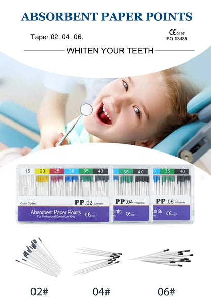 WELLCK 1 Box Dental Absorbent Paper Points Sterile Mixed Sizes 02 04 06 Taper 15-40# For Dentist Use Dentistry Materials