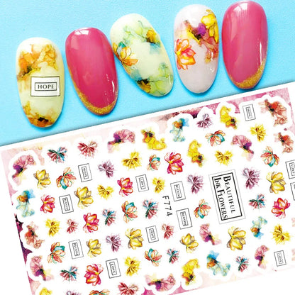 Black and White Love Flowers Line Art 3D Stickers Nail Decals Nail Art Accessories Butterfly Rose Nail Stickers Nail Sliders