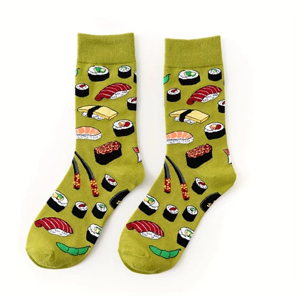 1 pair of food series creative avocado printed pattern medium tube socks for men  trendy socks for couples  socks men socks
