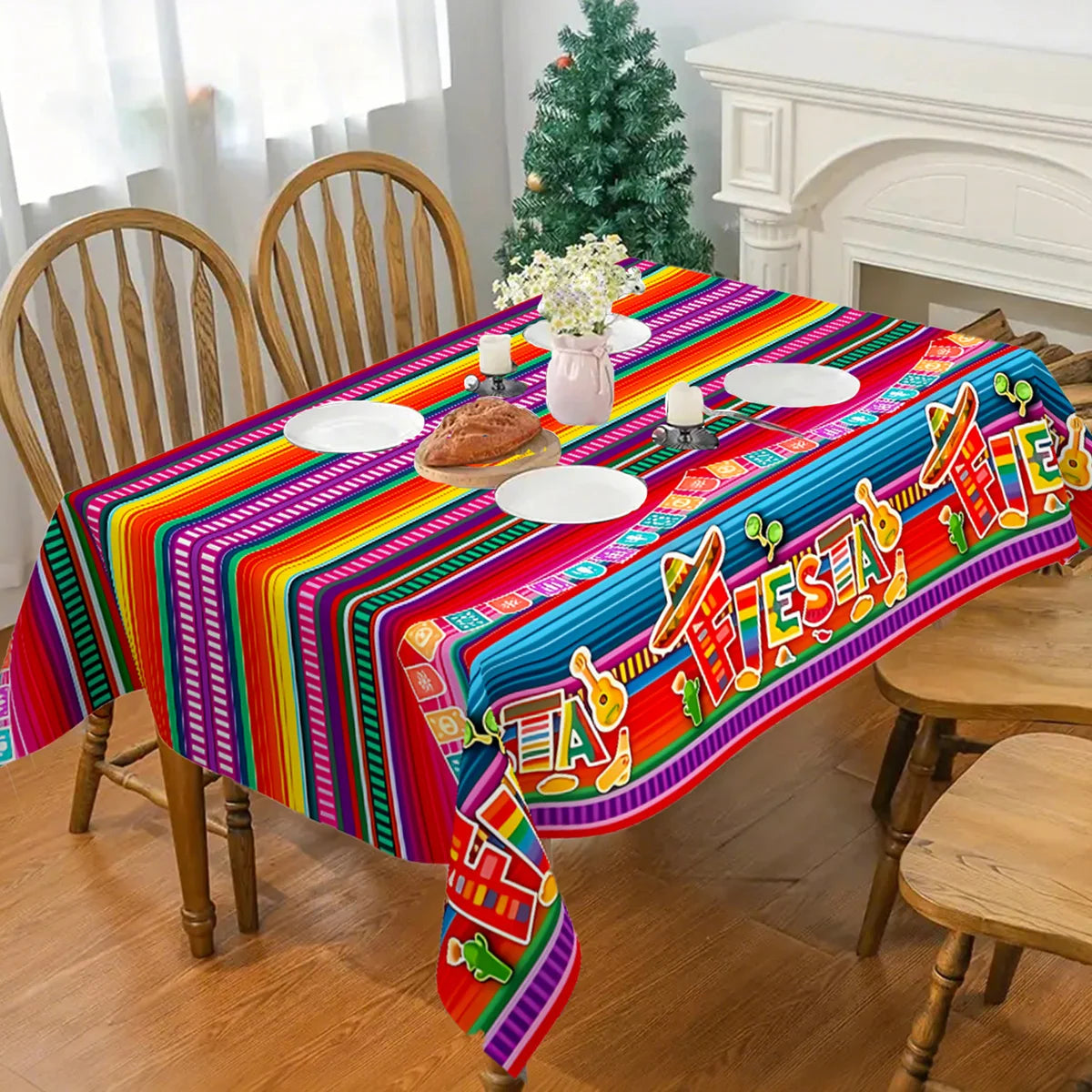 Mexican Stripes Plastic Tablecloth Holiday Party Decor Day of The Dead Waterproof Rectangle Tablecloth Mexican Fiesta Decoration