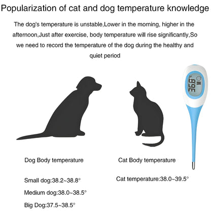 JUSTLANG Dog&Cat Thermometer Pet Fever Detection Large Digital Display Flexible Soft Tip Waterproof Veterinary Supply Animals