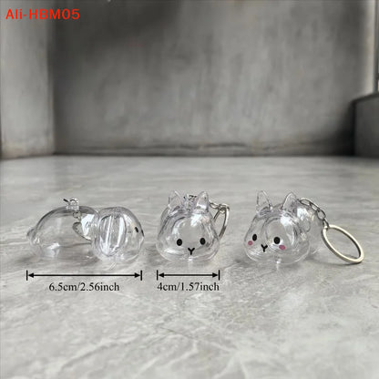 (HB05)Cartoon Pet Hair Memorial Transparent Storage Box Keyring Animal Rabbit Fur Organizer Keychain Bag Pendant Pet Souvenir