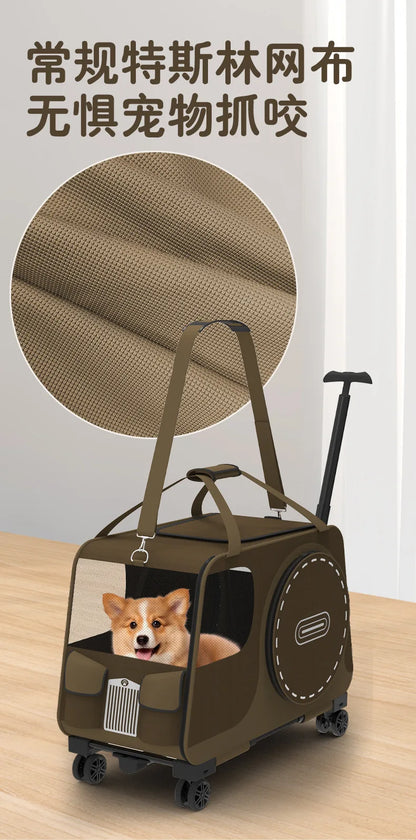 Portable Pet Rolling Carrier Foldable Small Dog Outdoor Stroller Detachable Single Shoulder Cat Handbag For Travel