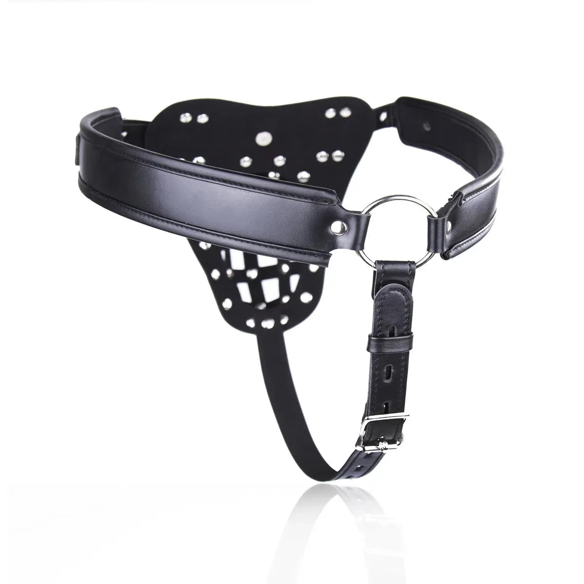 Lockable Male Chastity Cage PU Leather Harness Panties Hollow Dildo BDSM Restraint Couple Fetish Erotic Toy For Men Couple 18+